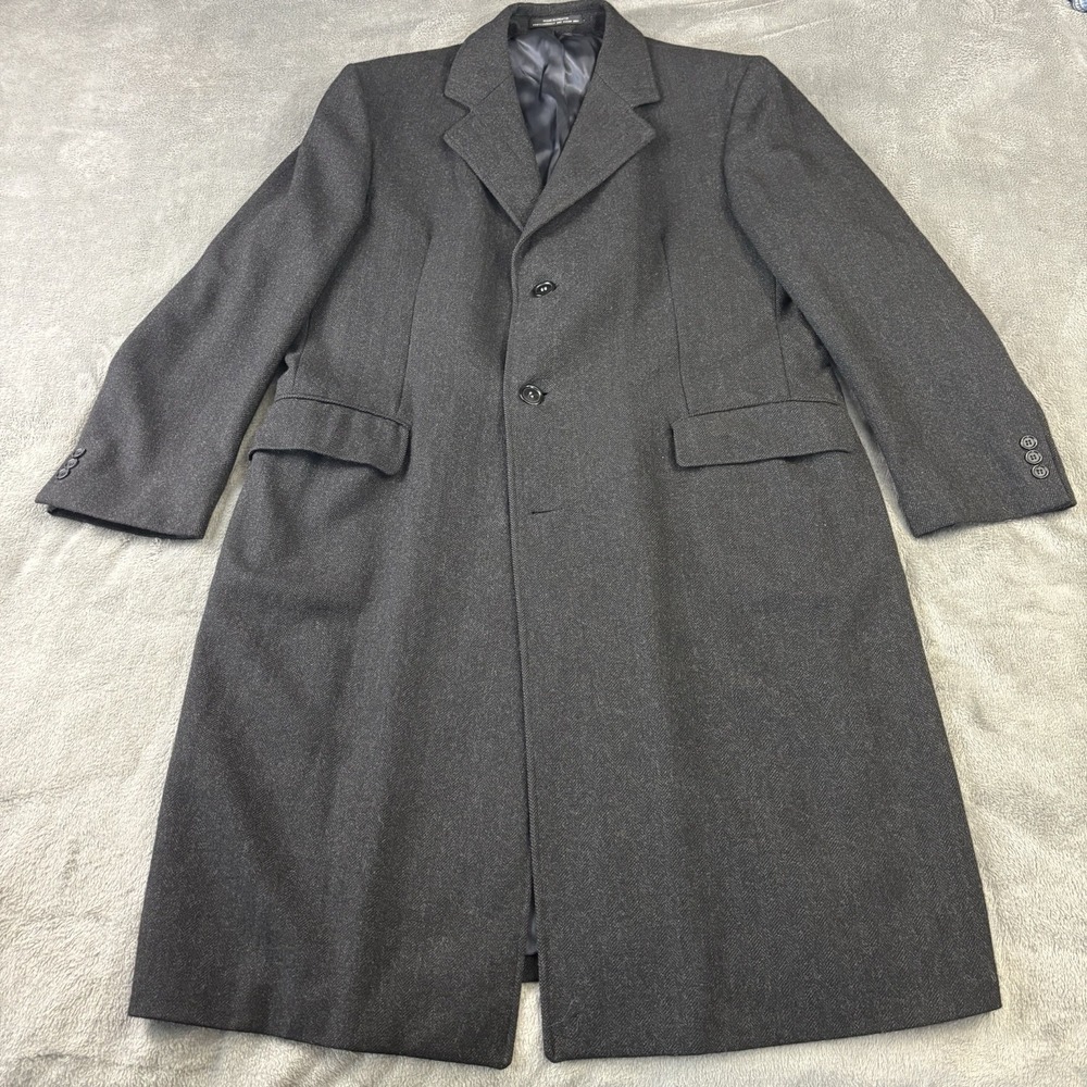 Miltons Men Overcoat 100% Virgin Wool Button Up Herringbone Long Coat Formal VTG